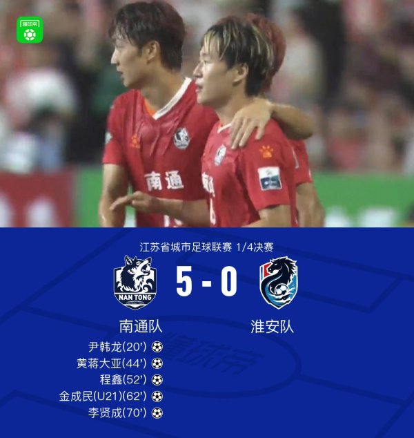 吉祥战报   南通5-0淮安晋级，尹韩龙宇宙波，金成民倒钩破门