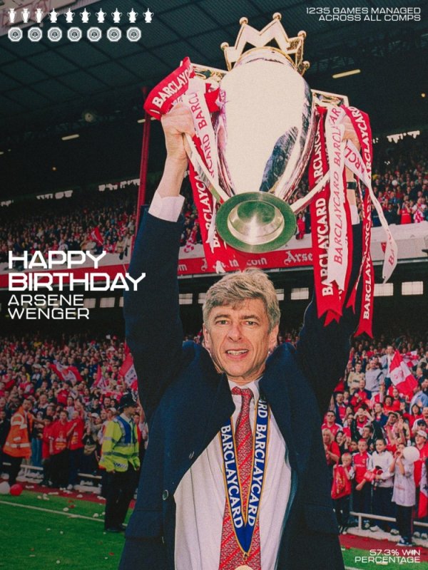 阿森纳官方祝温格76岁诞辰重生：咱们的立异者，咱们的不败传闻