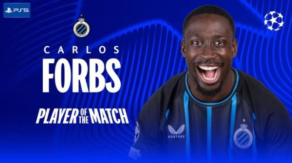 2球1助！博尔赫斯当选布鲁日3-3巴萨一役全场最好球员