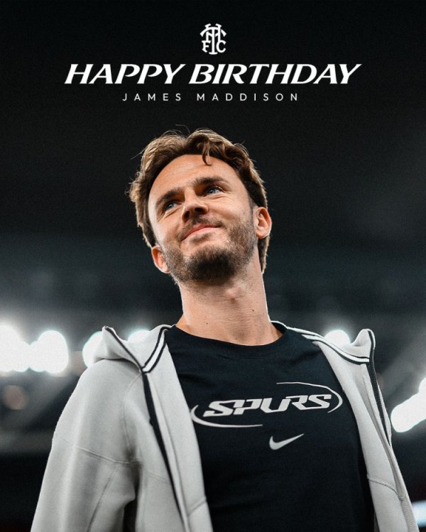 热刺官方祝麦迪逊29岁诞辰舒畅，球员加盟以来出战75场16球21助