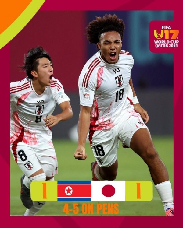 U17宇宙杯8强出炉：日本点球战淘汰朝鲜成亚洲独苗 英格兰0-4出局